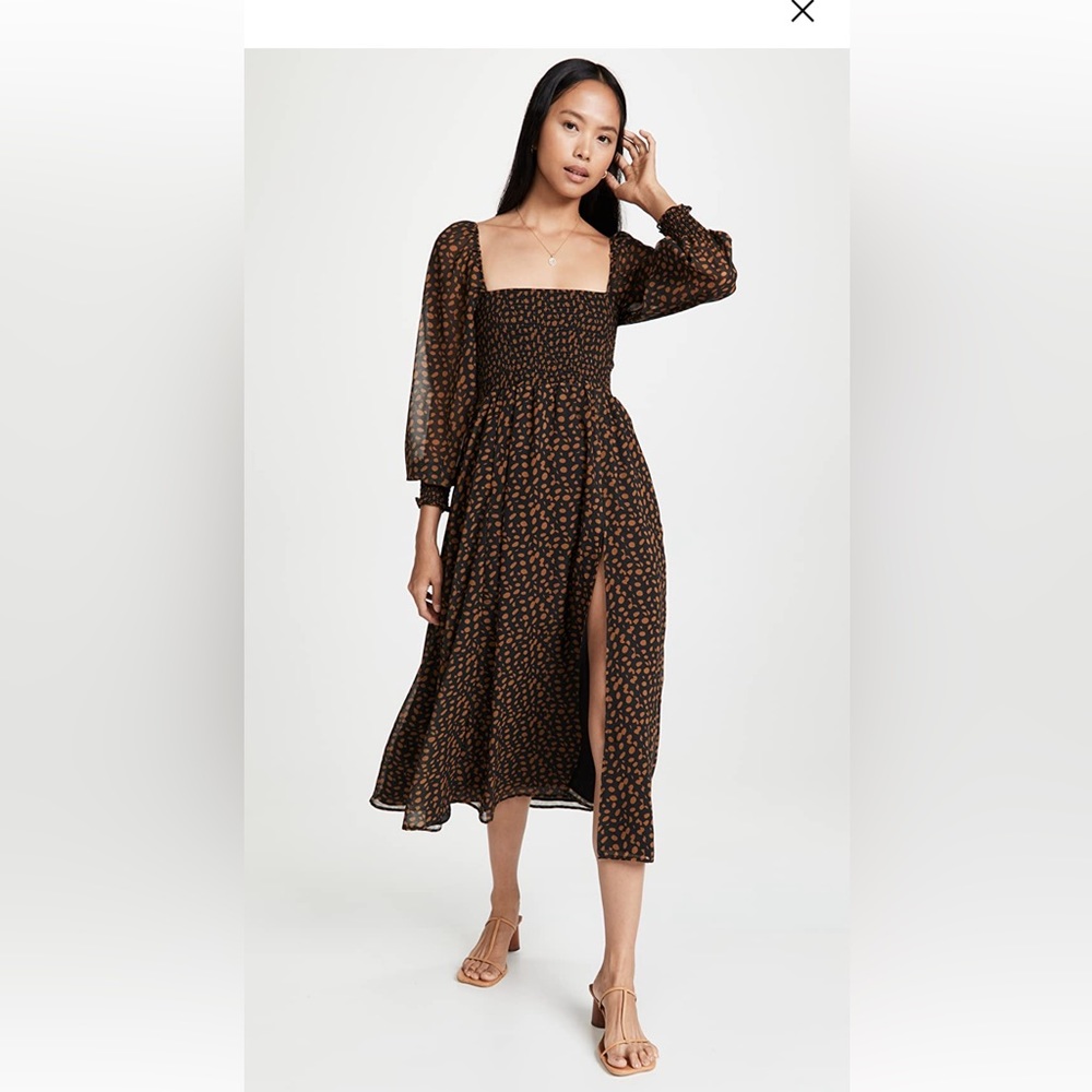 O.p.t. Classic smocked maxi dress - black and brown floral - size L